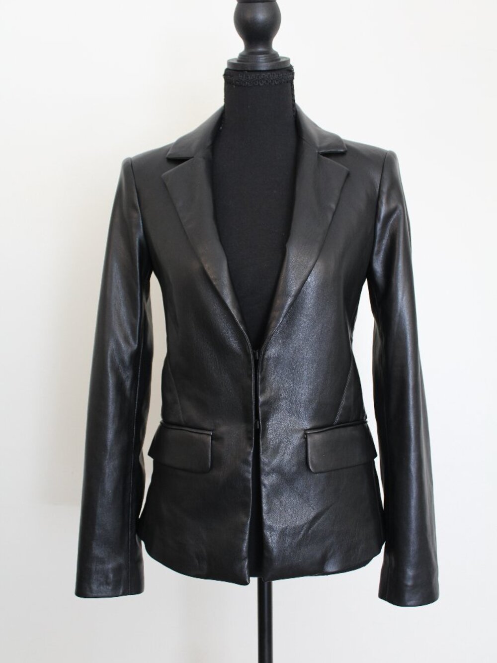 Alice+Olivia Faux Leather Black Blazer